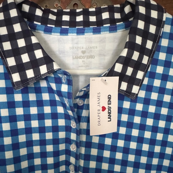 🆕 {draper james x lands end} Boys Gingham Polo Shirt Size XL - Picture 2 of 5